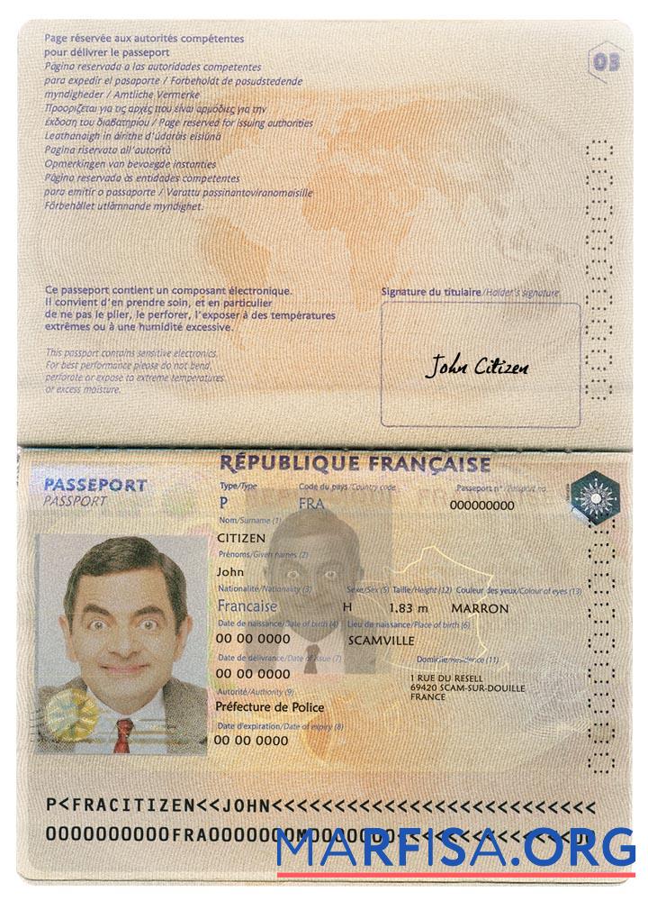 Blank France passport version 2 real example